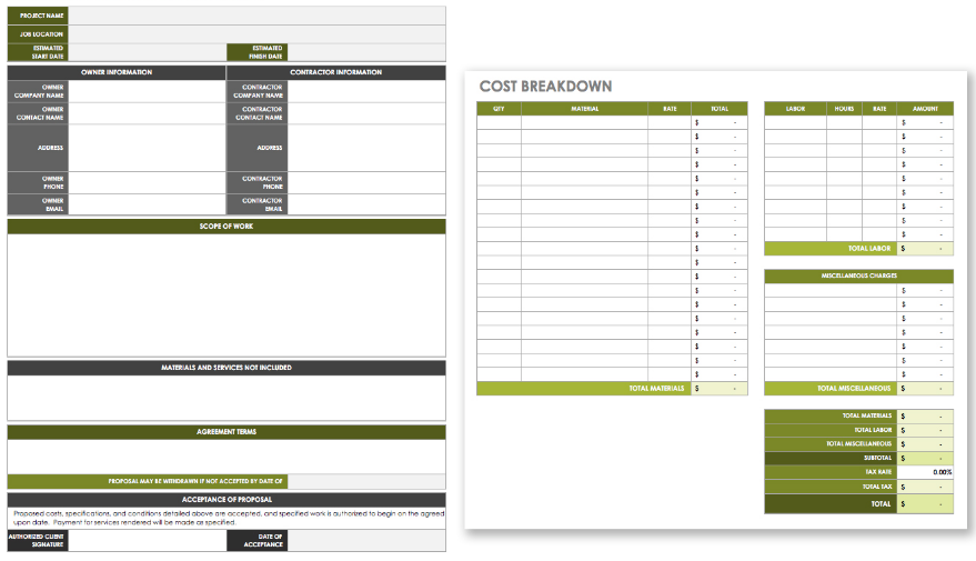 Bid Sheet and Cost Breakdown