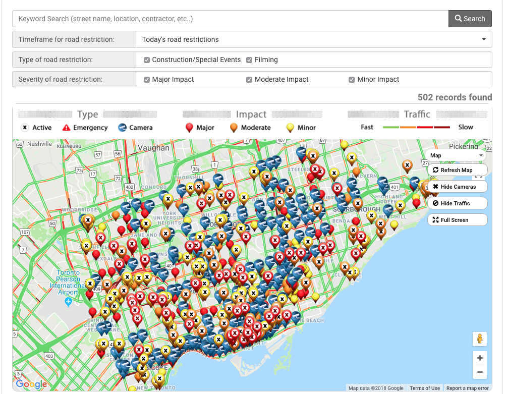 City of Toronto Map of Active Projects