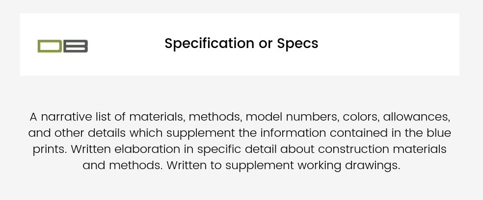 Specification or Specs